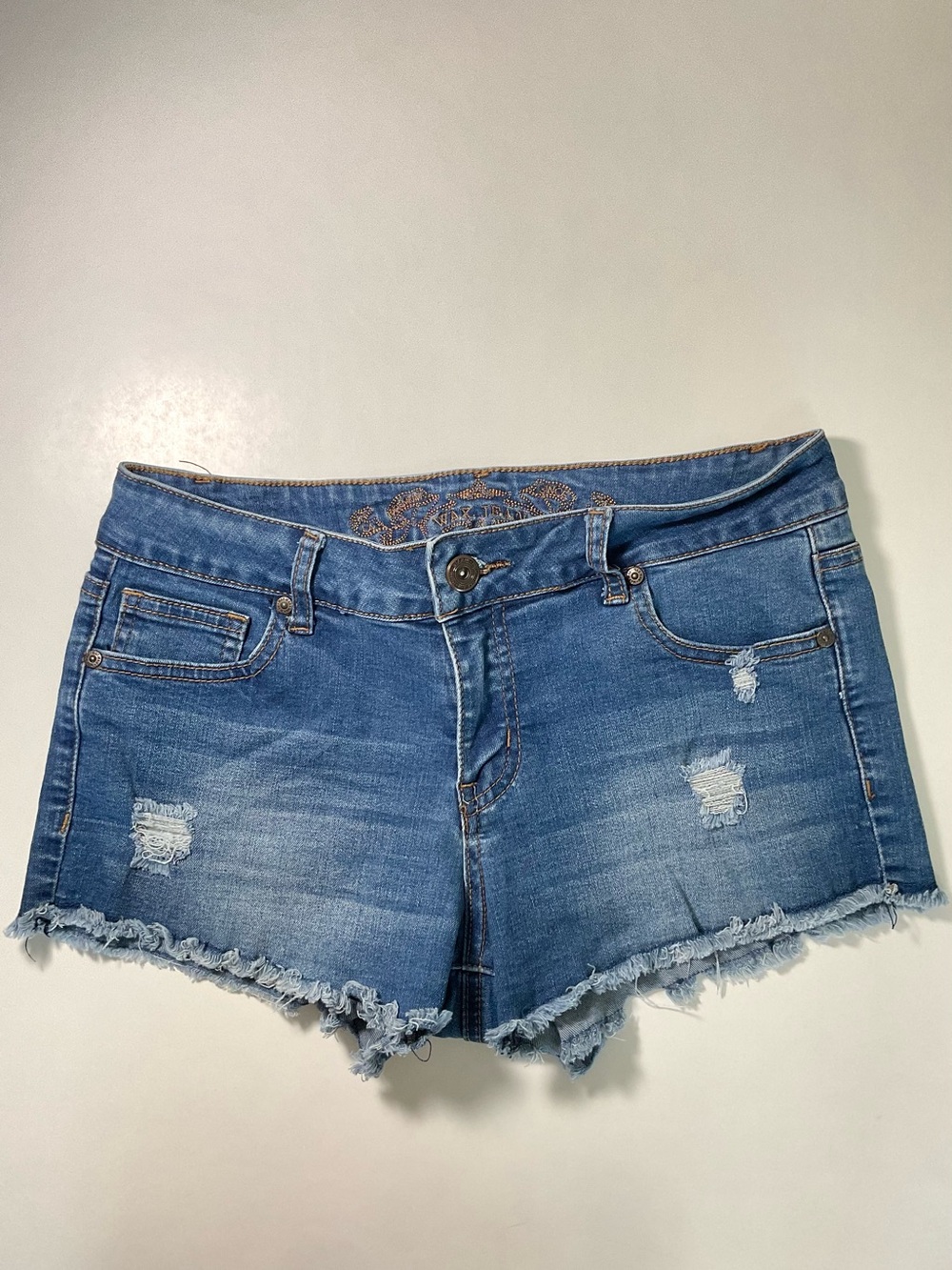 Kids Blue Distressed Frayed Hem Denim Shorts